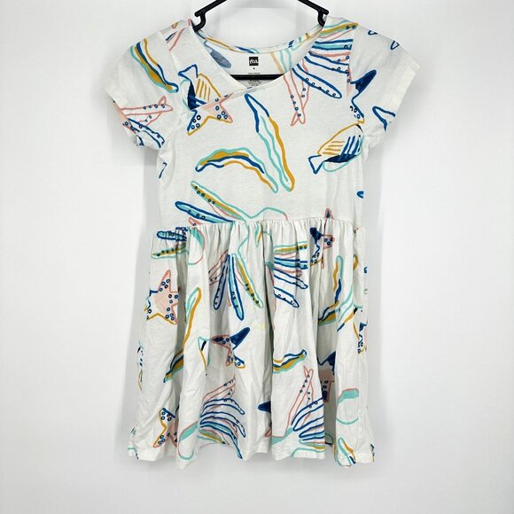 Tea Collection Girls Dress Ocean Print‎ Size 8 Short Sleeve - Picture 1 of 4